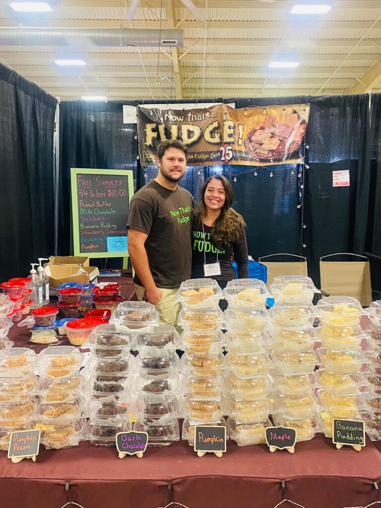 now that's fudge brother and sister team standing behind fudge at booth